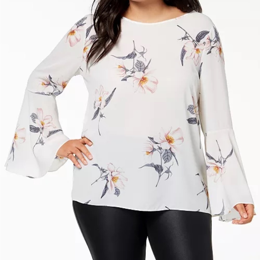 Macy's Cream Asymmetrical Blouse with Relaxed Fit - Picture 2 of 3